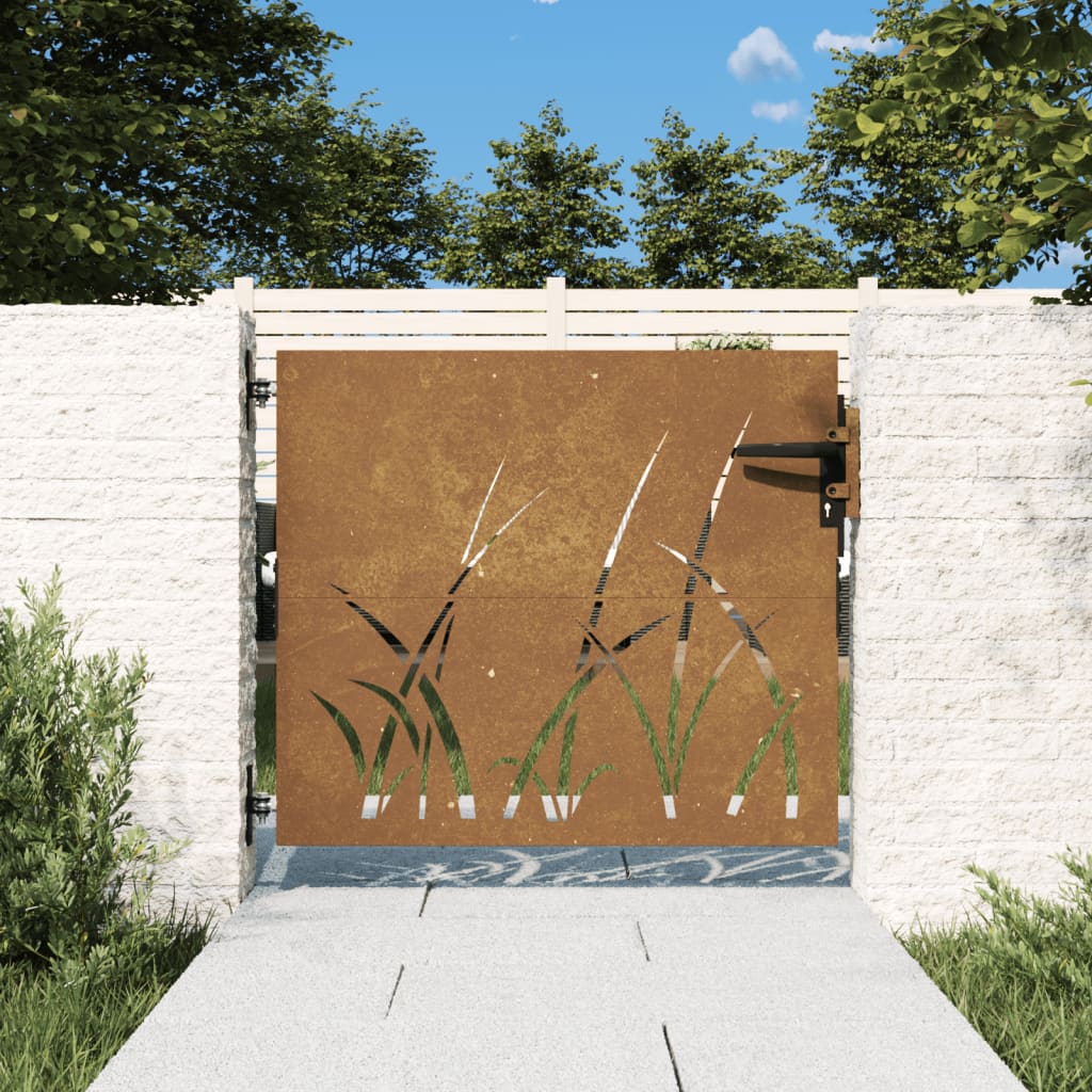 vidaXL Puutarhaportti 85x100 cm corten teräs ruohokuvio