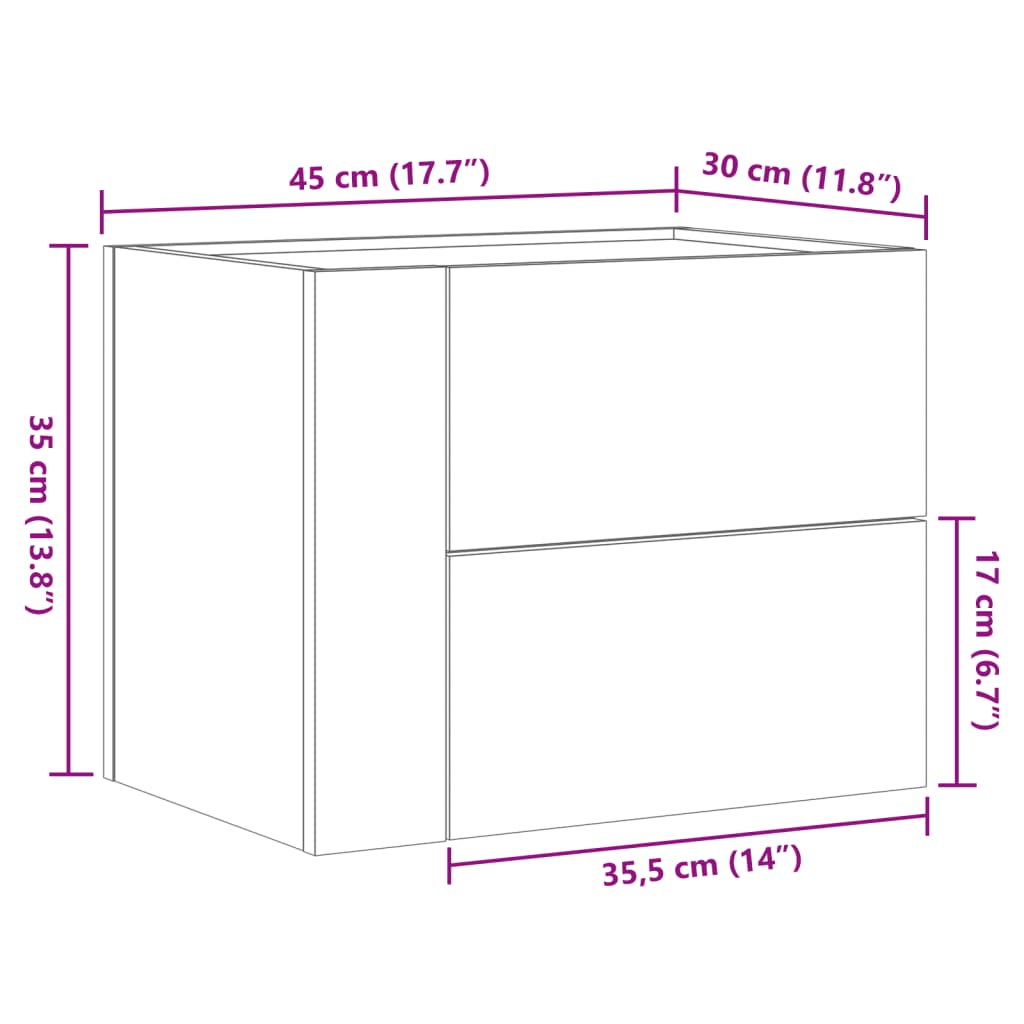 vidaXL Seinäkiinnitettävät yöpöydät 2 kpl valkoinen 45x30x35 cm