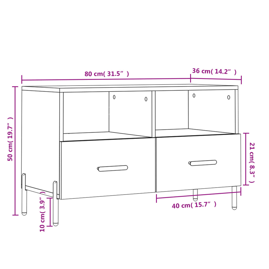 vidaXL TV-taso musta 80x36x50 cm tekninen puu