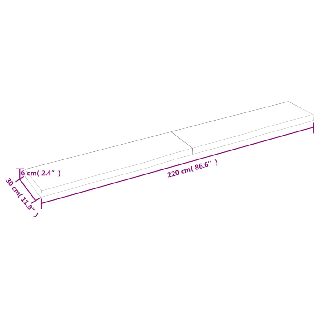 vidaXL Kylpyhuoneen työtaso 220x30x(2-6) cm käsittelemätön täysi puu