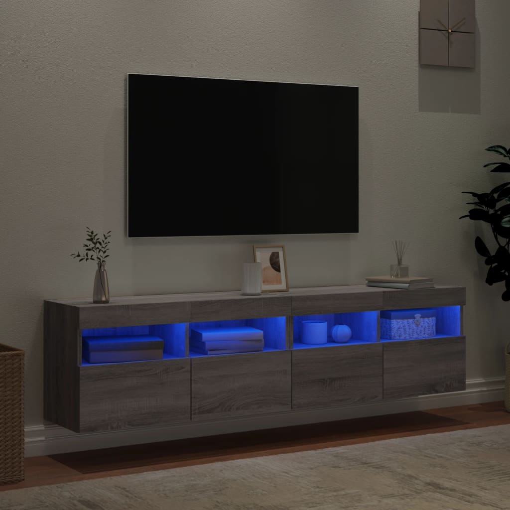 vidaXL TV-seinäkaapit LED-valoilla 2 kpl harmaa Sonoma 80x30x40 cm