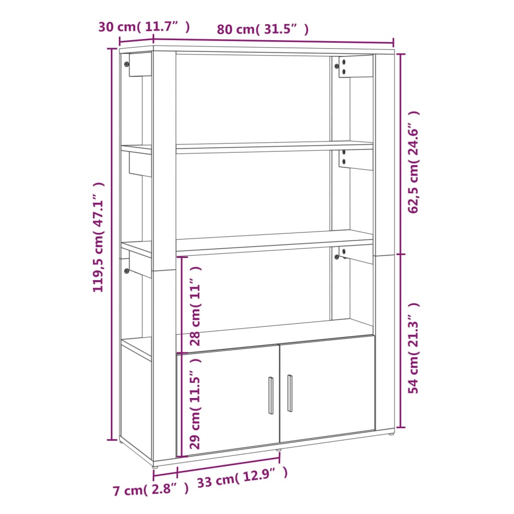 vidaXL Senkki musta 80x30x119,5 cm tekninen puu