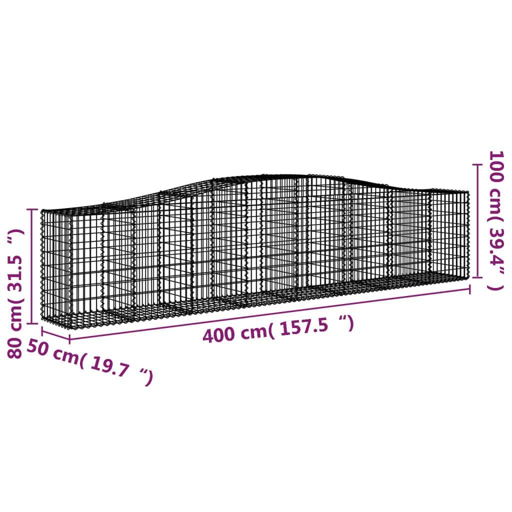 vidaXL Kaarevat kivikorit 2 kpl 400x50x80/100 cm galvanoitu rauta