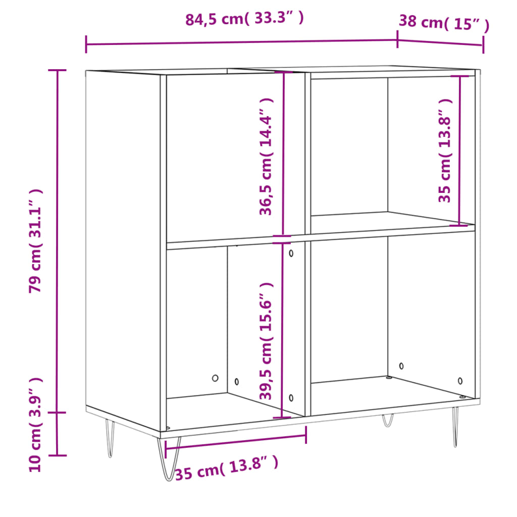 vidaXL LP-levyjen säilytyskaappi valkoinen 84,5x38x89 cm tekninen puu