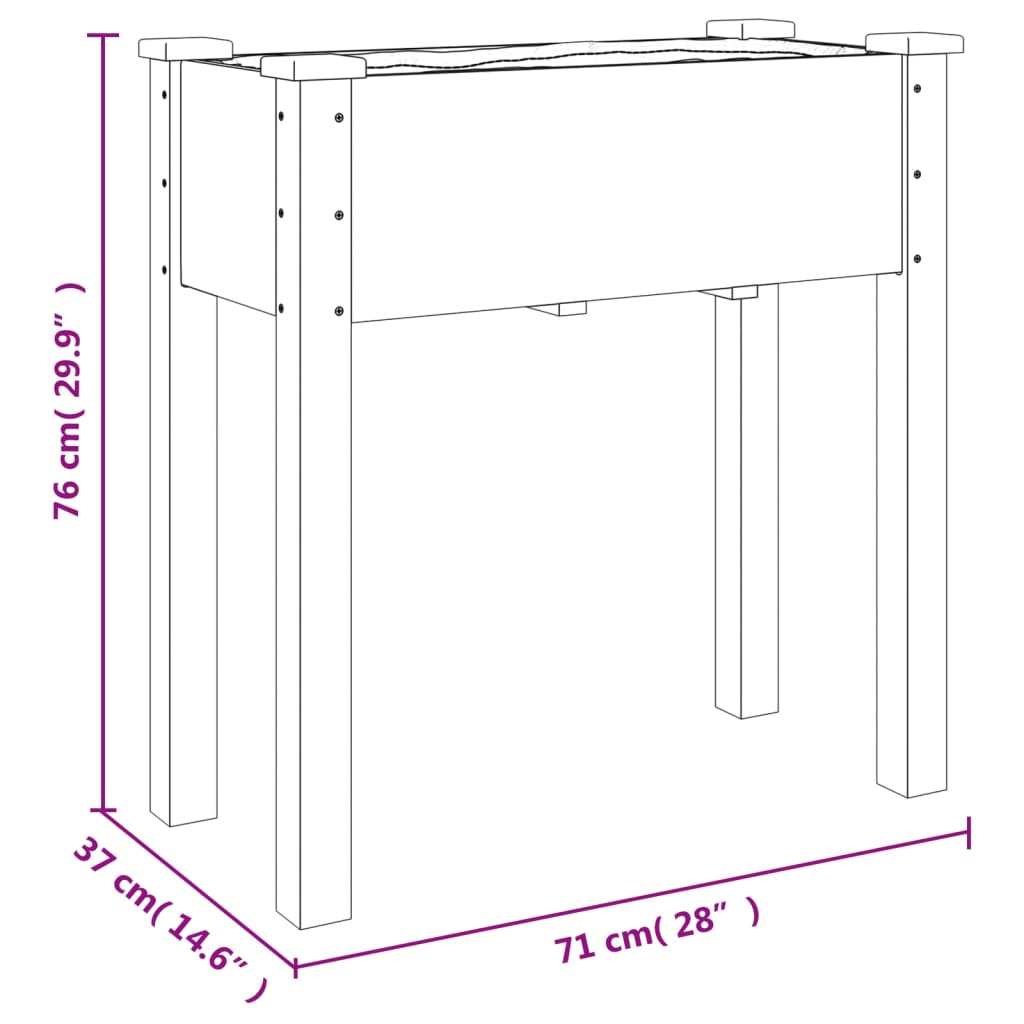 vidaXL Kukkalaatikko vuorauksella harmaa 71x37x76 cm täysi kuusi