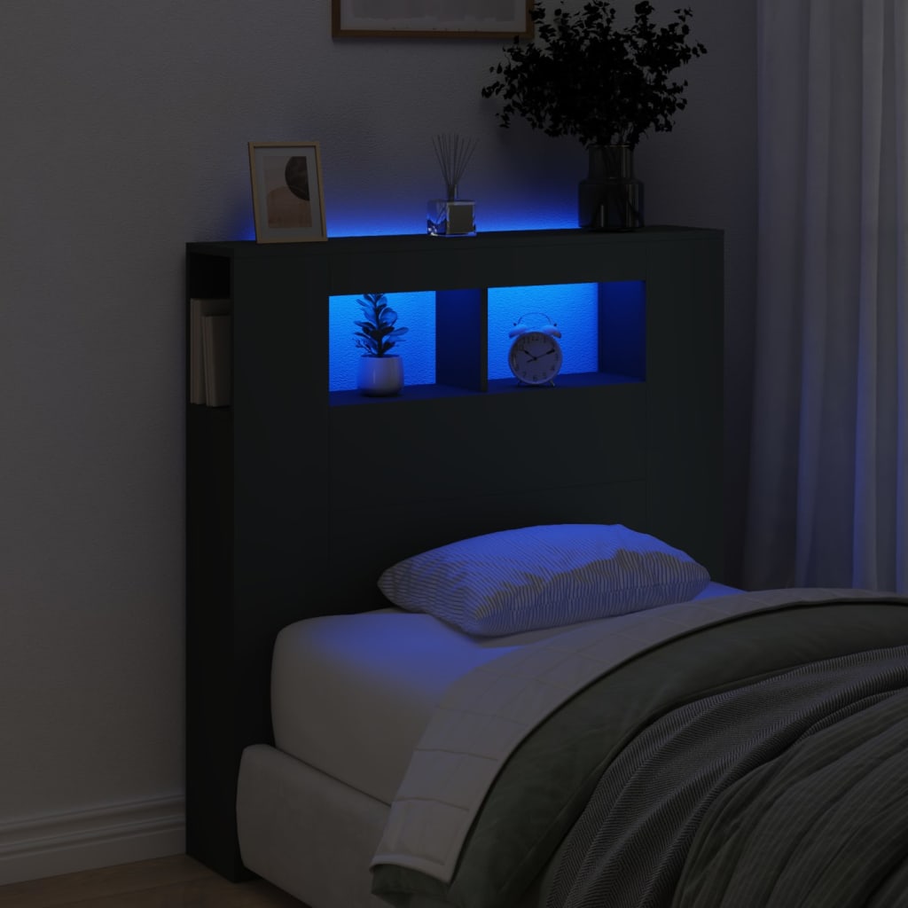 vidaXL Sängynpääty LED-valoilla musta 100x18,5x103,5 cm tekninen puu