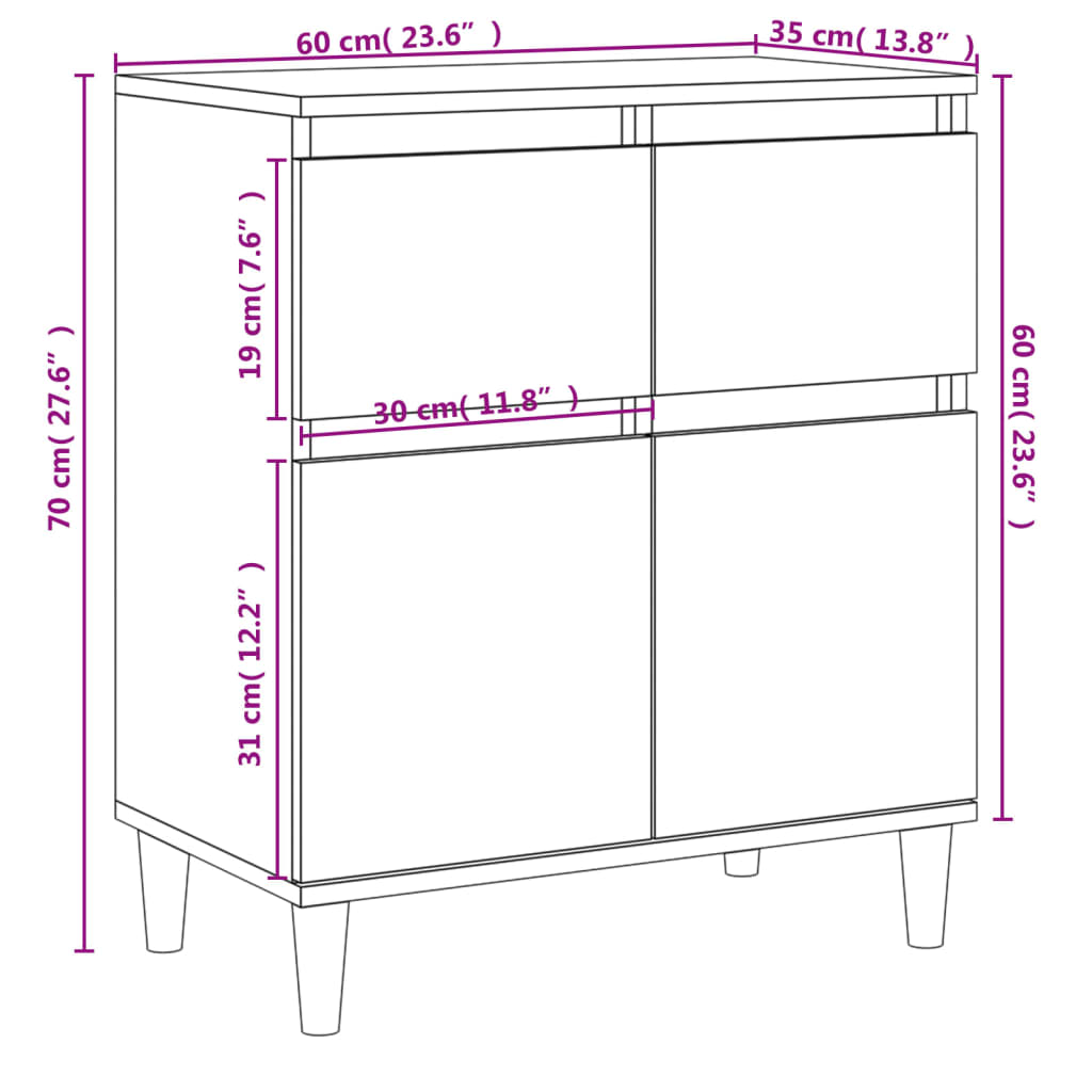 vidaXL Senkki betoninharmaa 60x35x70 cm tekninen puu