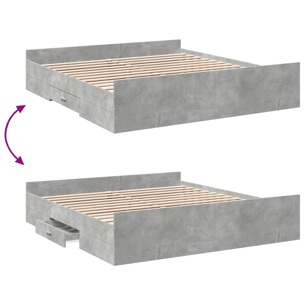 vidaXL Sängynrunko laatikoilla betoninharmaa 200x200 cm tekninen puu