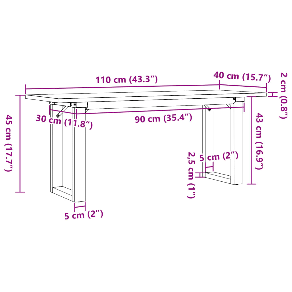 vidaXL Sohvapöytä O-runko 110x40x45 cm täysi mänty ja valurauta