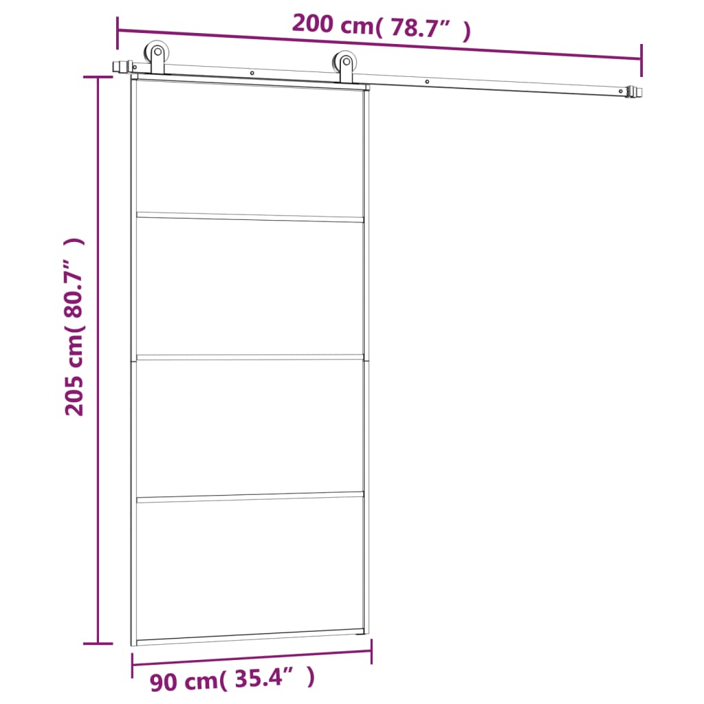 vidaXL Liukuovi asennustarvikkeilla 90x205 cm ESG lasi ja alumiini