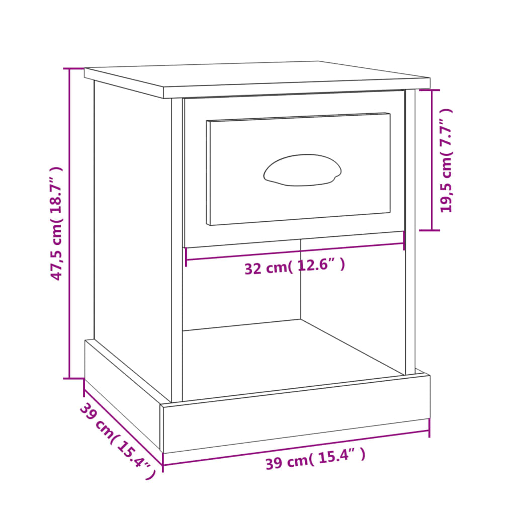 vidaXL Yöpöydät 2 kpl betoninharmaa 39x39x47,5 cm tekninen puu