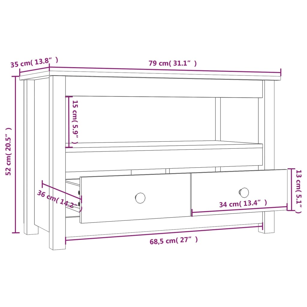 vidaXL TV-kaappi 79x35x52 cm täysi mänty