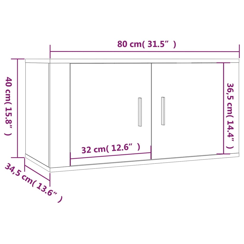 vidaXL Seinäkiinnitettävät TV-kaapit 2 kpl betoninharmaa 80x34,5x40 cm