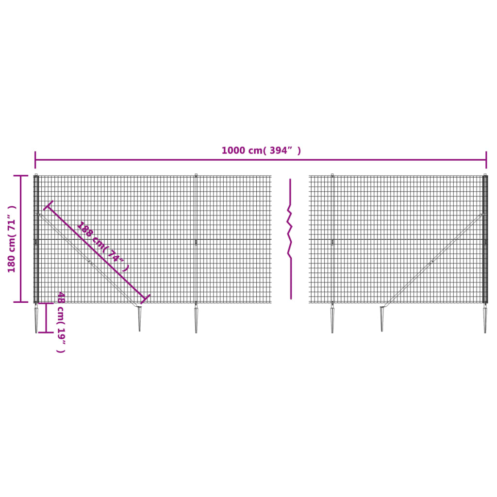 vidaXL Verkkoaita maapiikeillä antrasiitti 1,8x10 m