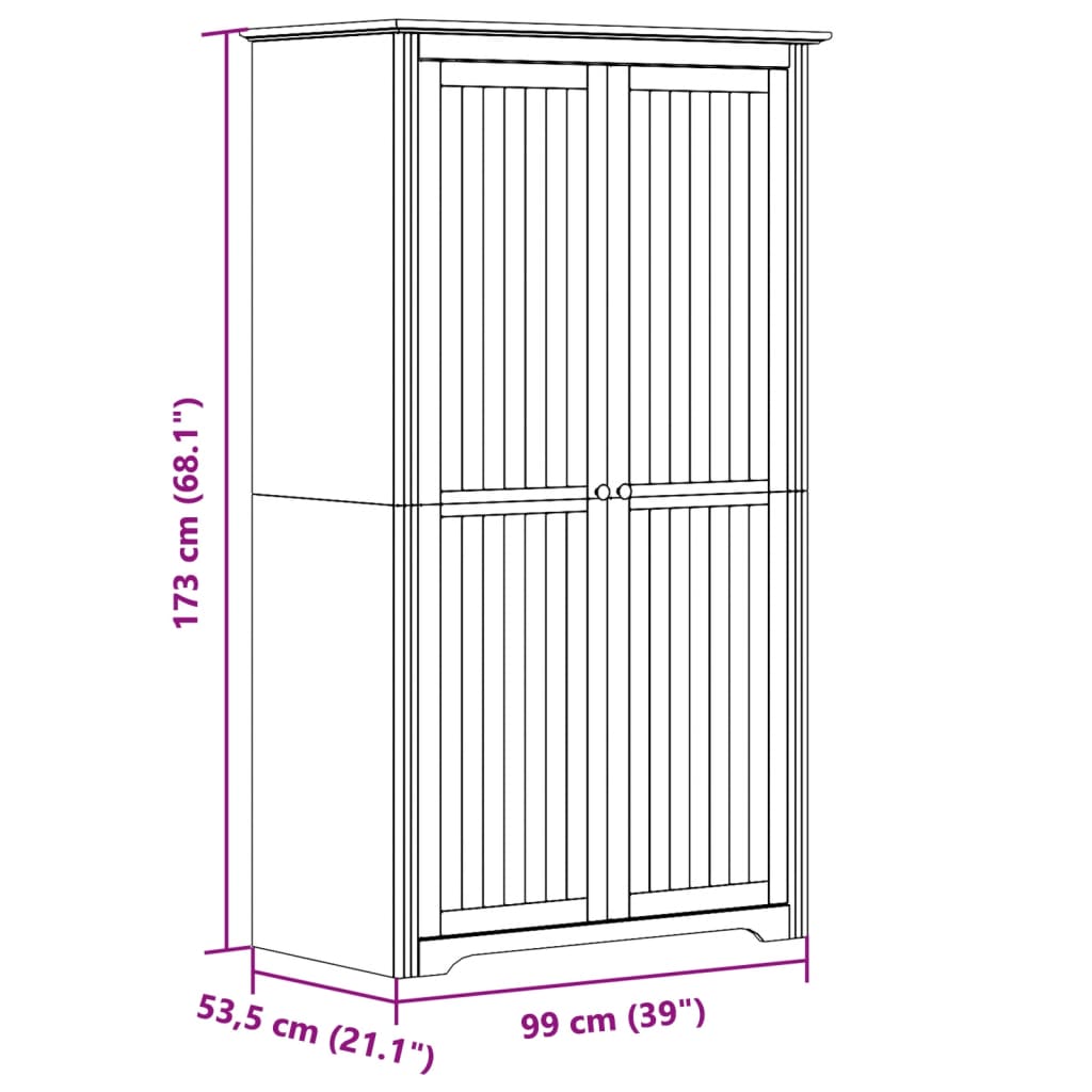 vidaXL Vaatekaappi BODO valkoinen 99x53,5x173 cm täysi mänty