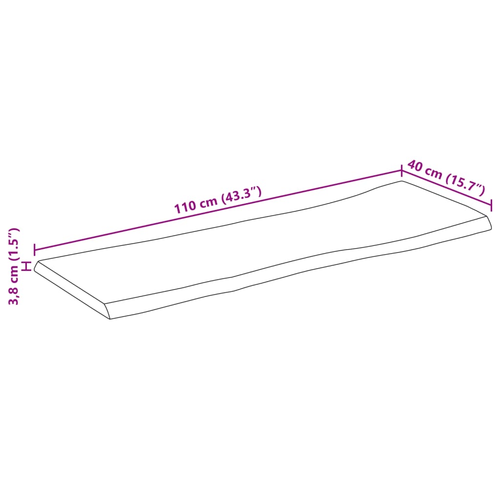 vidaXL Pöytälevy 110x40x3,8 cm suorakaide täysi akasiapuu elävä reuna