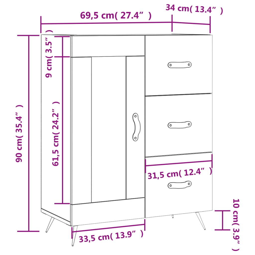 vidaXL Senkki betoninharmaa 69,5x34x90 cm tekninen puu