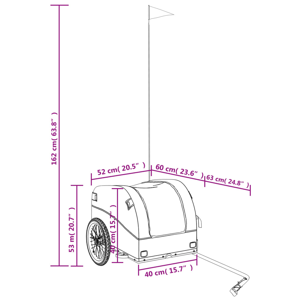 vidaXL Polkupyörän peräkärry musta ja harmaa 30 kg rauta