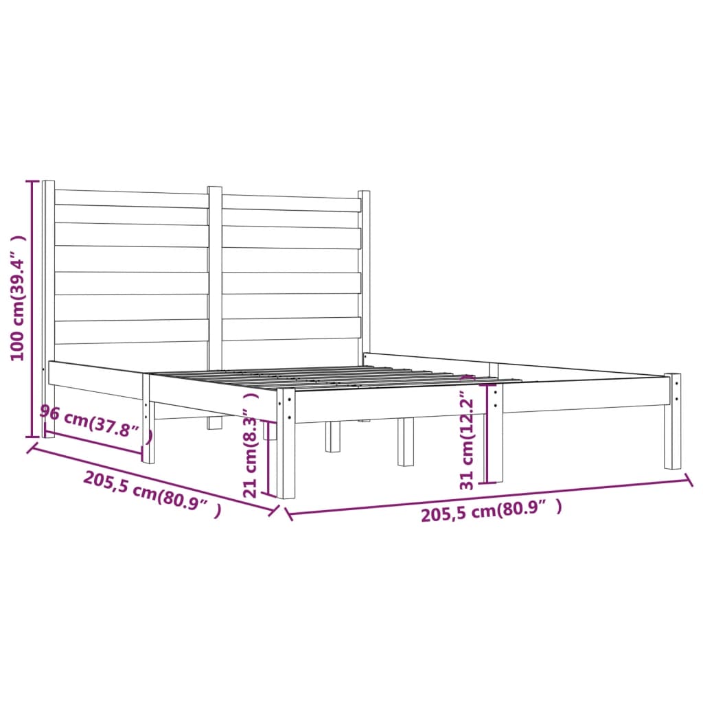 vidaXL Sängynrunko harmaa täysi mänty 200 x 200 cm