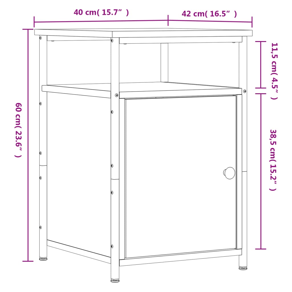 vidaXL Yöpöydät 2 kpl harmaa Sonoma 40x42x60 cm tekninen puu