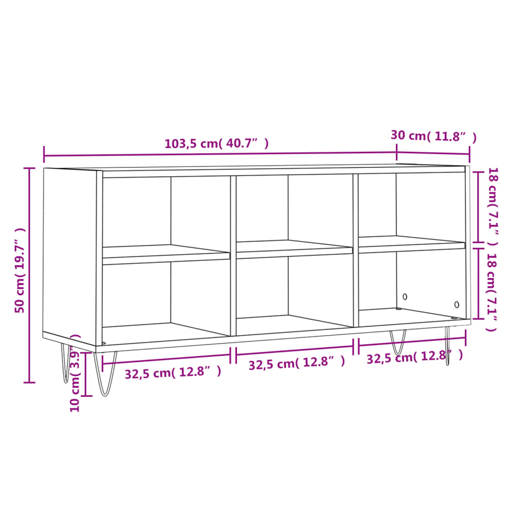 vidaXL TV-taso ruskea tammi 103,5x30x50 cm tekninen puu