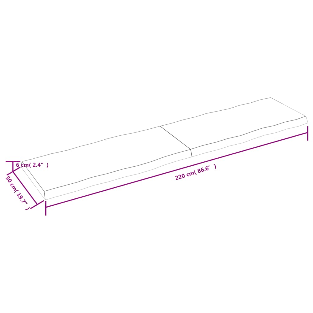 vidaXL Pöytälevy v.ruskea 220x50x(2-6)cm käsitelty puu elävä reuna