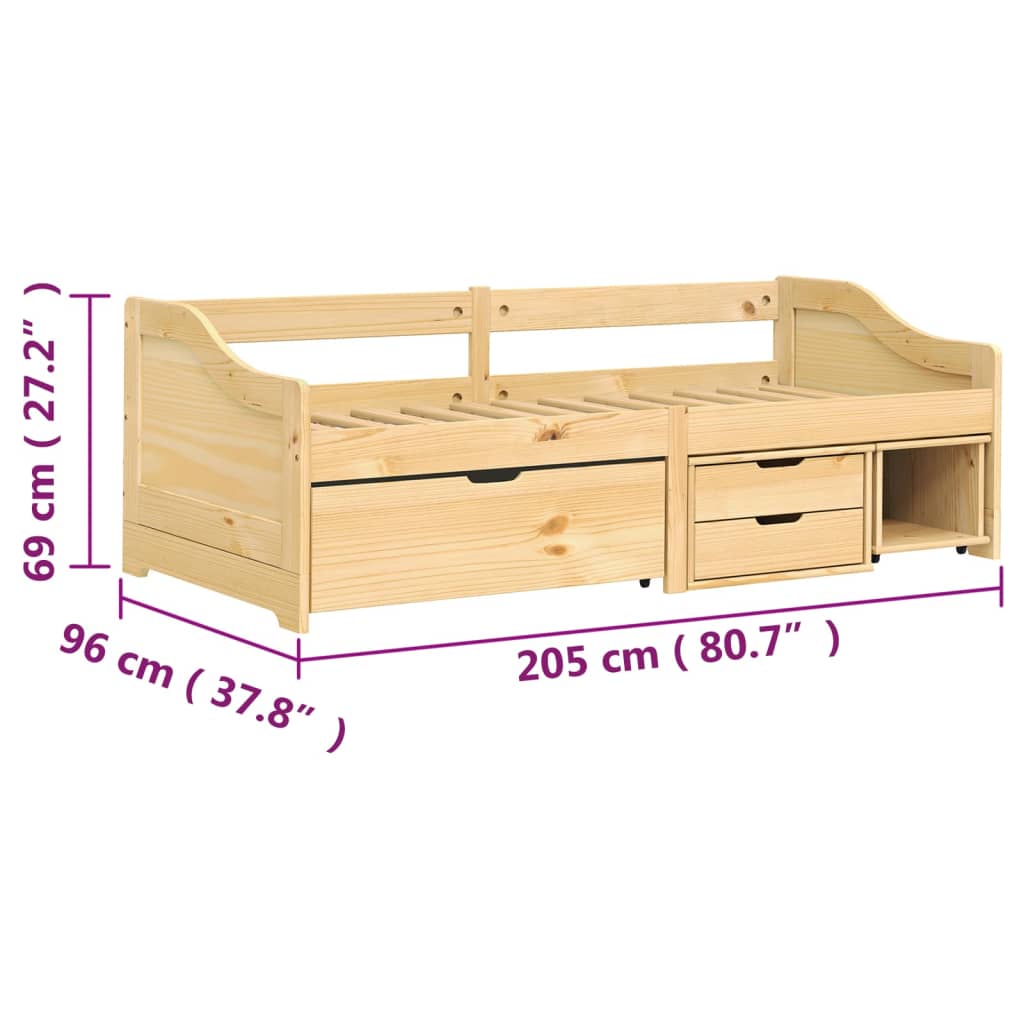 vidaXL Sohvasänky 3 laatikolla IRUN 90x200 cm täysi mänty