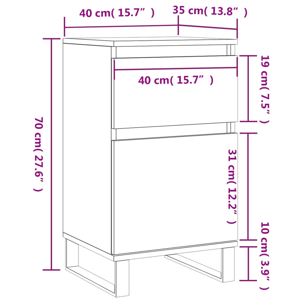 vidaXL Senkit 2 kpl harmaa Sonoma 40x35x70 cm tekninen puu