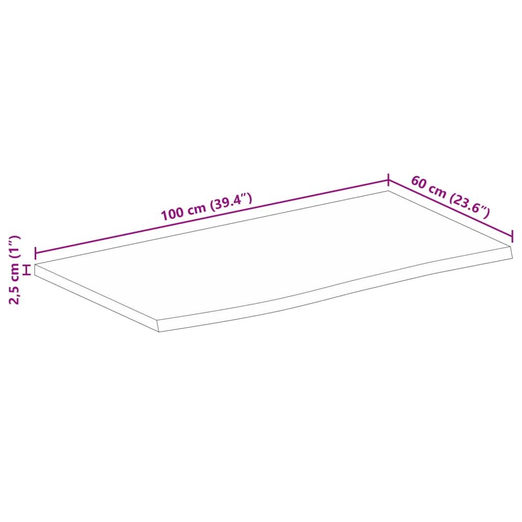 vidaXL Pöytälevy 100x60x2,5 cm elävä reuna karkea täysi mangopuu