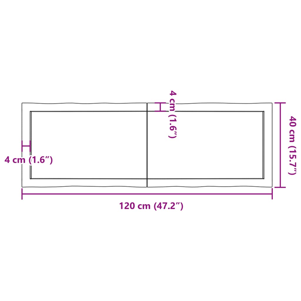 vidaXL Pöytälevy 120x40x(2-4) cm käsittelemätön täysi puu elävä reuna