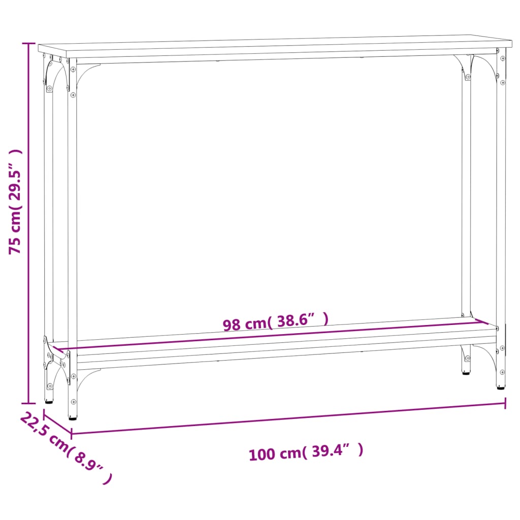 vidaXL Konsolipöytä ruskea tammi 100x22,5x75 cm tekninen puu