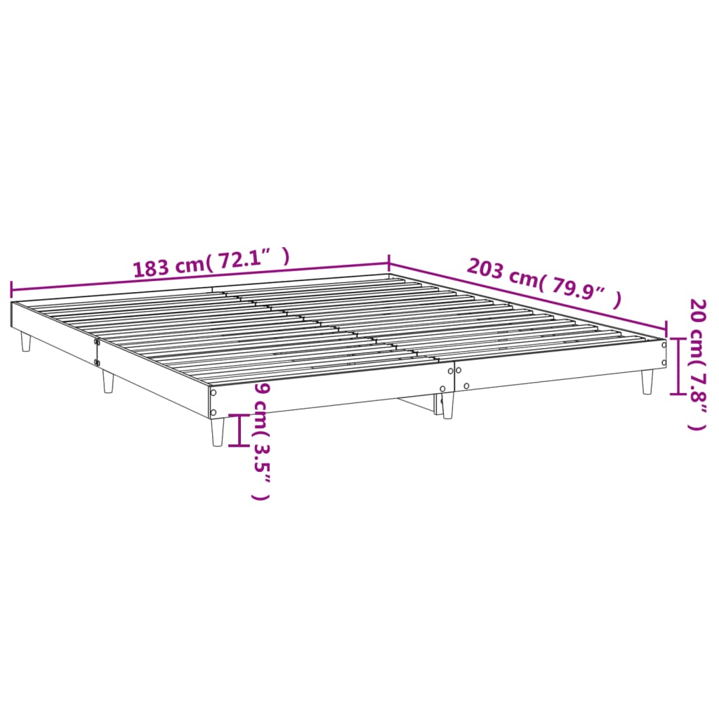 vidaXL Sängynrunko Sonoma tammi 180x200 cm tekninen puu