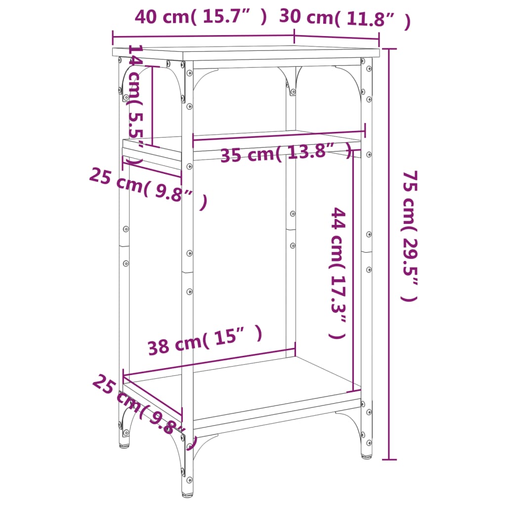 vidaXL Sivupöytä musta 40x30x75 cm tekninen puu