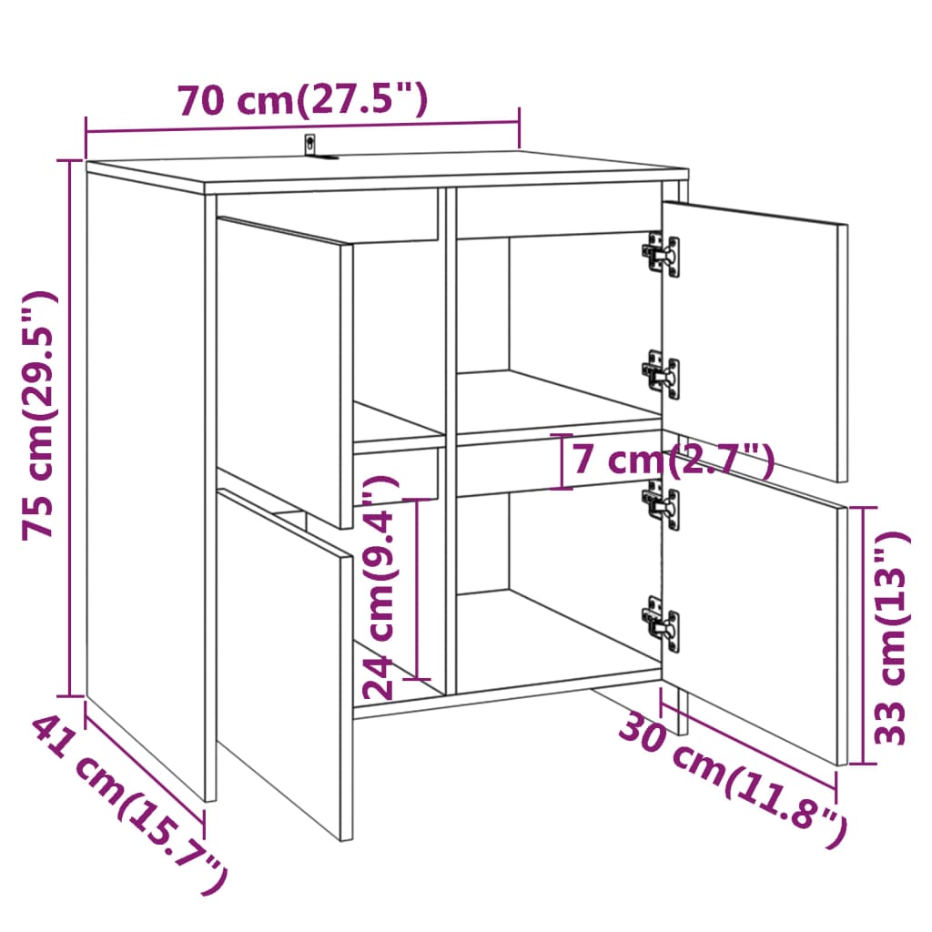 vidaXL Senkit 2 kpl ruskea tammi 70x41x75 cm tekninen puu