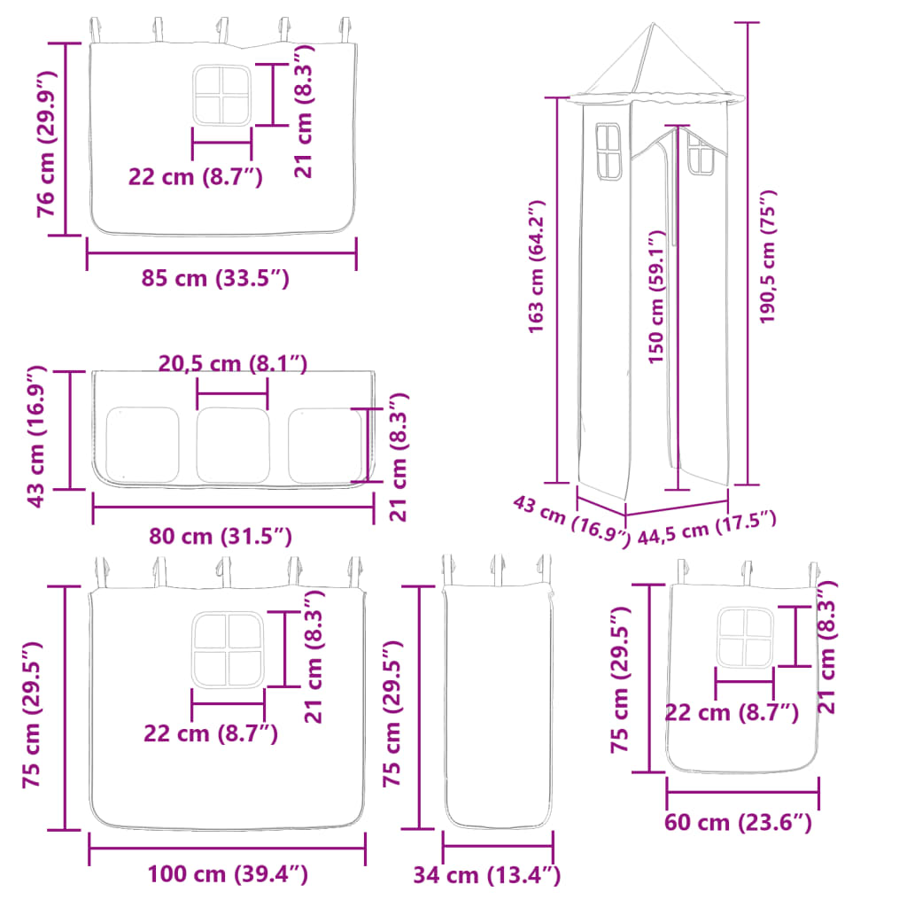 vidaXL Kerrossänky liukumäellä ja verhoilla pinkki 80x200 cm