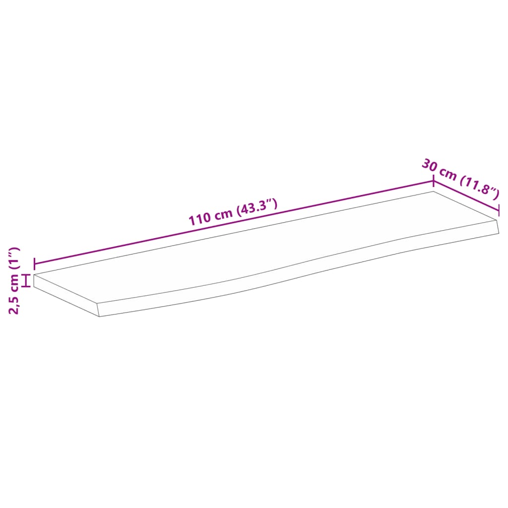 vidaXL Pöytälevy elävä reuna 110x30x2,5 cm täysi mangopuu