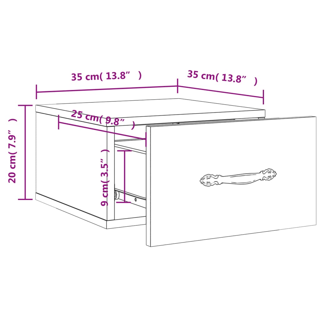 vidaXL Seinäkiinnitettävät yöpöydät 2 kpl ruskea tammi 35x35x20 cm