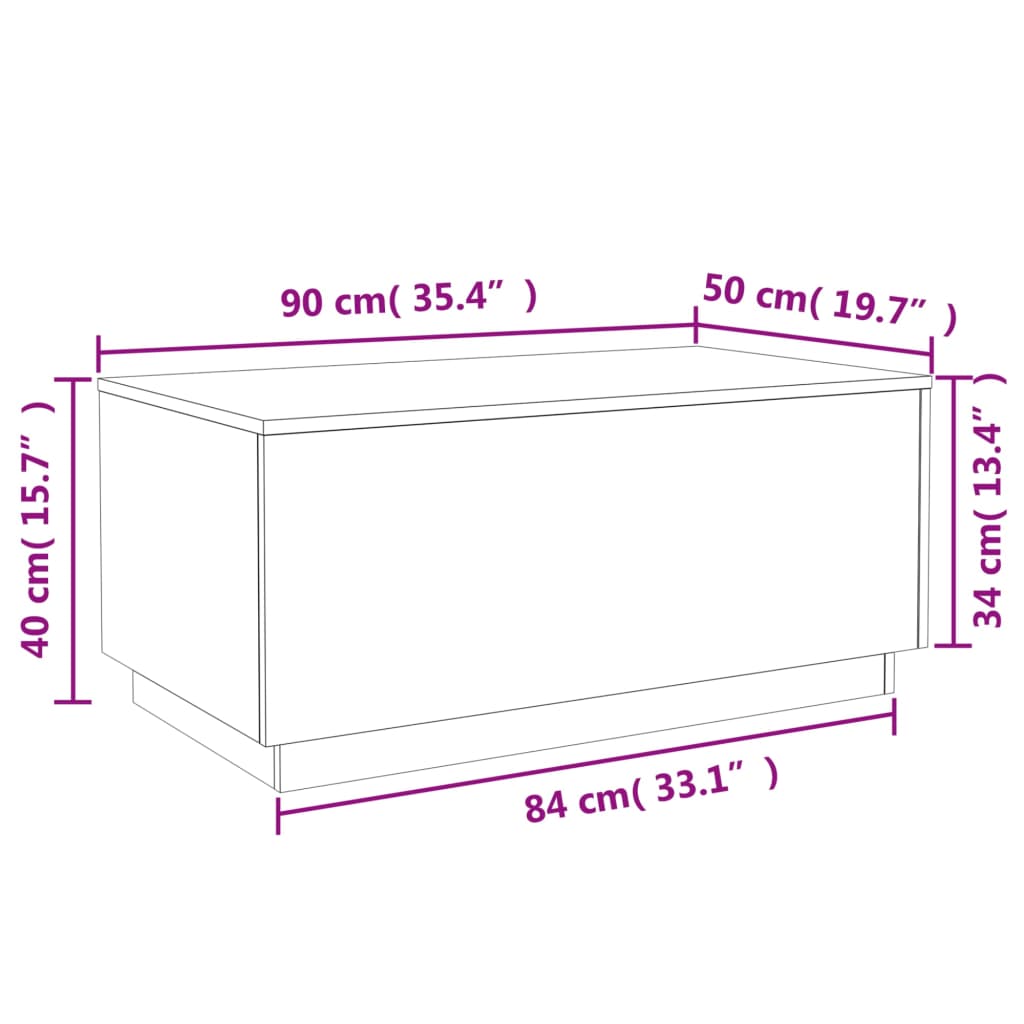 vidaXL Sohvapöytä LED-valoilla savutammi 90x50x40 cm