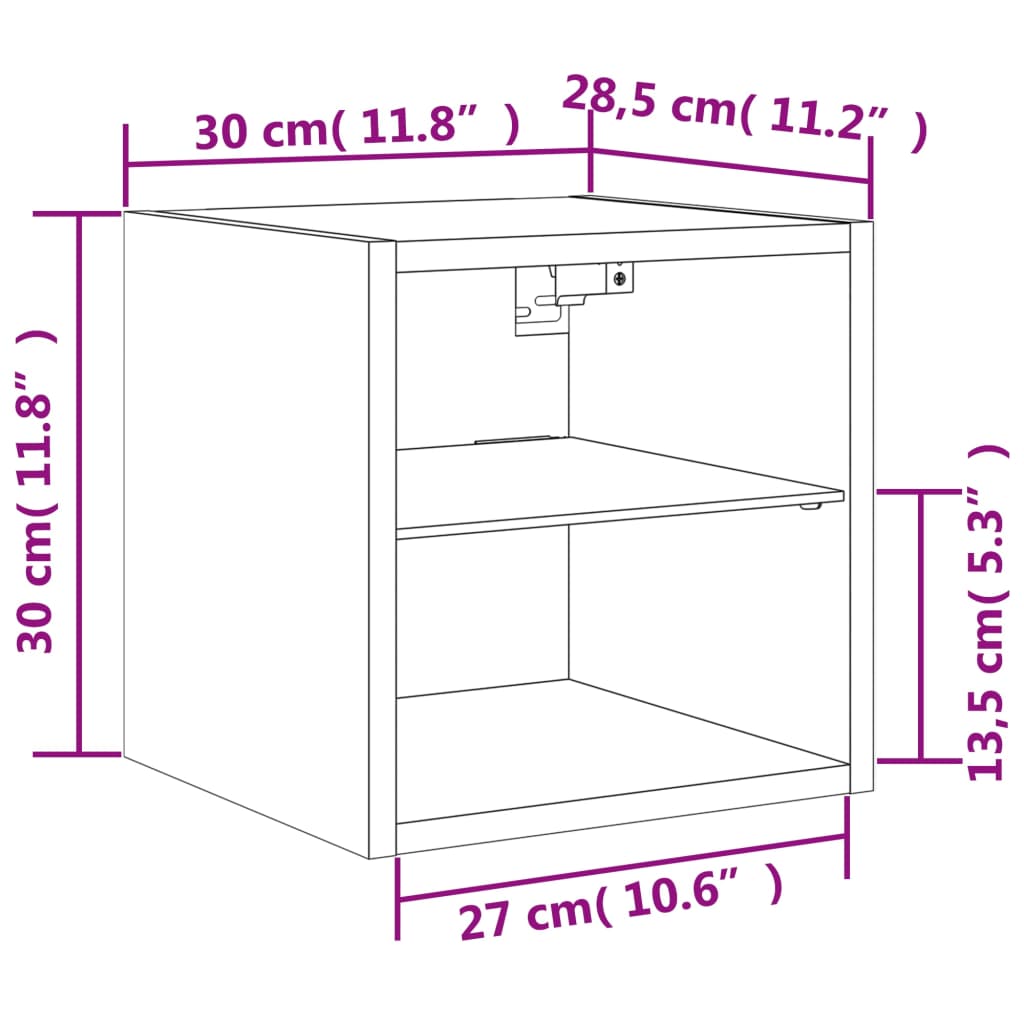 vidaXL TV-seinäkaapit LED-valoilla 2 kpl ruskea tammi 30x28,5x30 cm