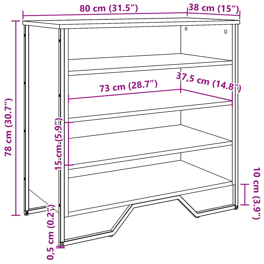 vidaXL Kenkäkaappi harmaa Sonoma 80x38x78 cm tekninen puu