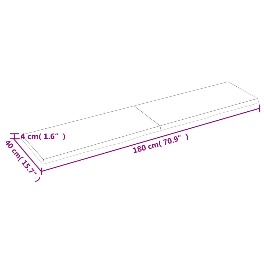 vidaXL Pöytälevy 180x40x(2-4) cm käsittelemätön täystammi