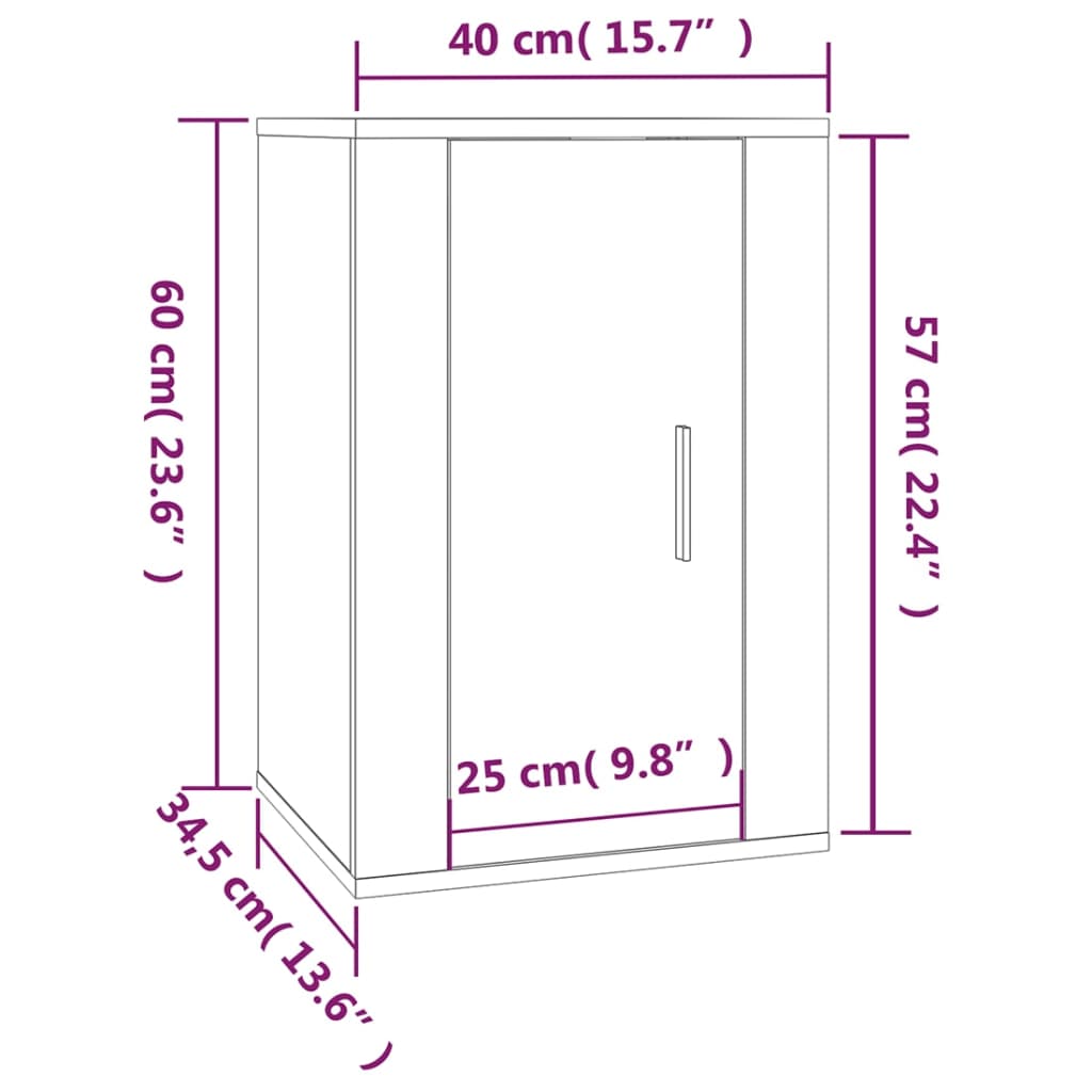 vidaXL Seinäkiinnitettävät TV-tasot 2 kpl ruskea tammi 40x34,5x60 cm