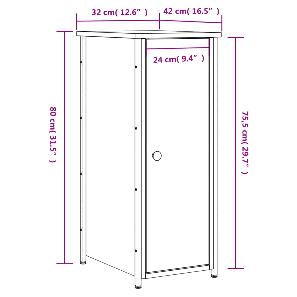 vidaXL Yöpöydät 2 kpl savutammi 32x42x80 cm tekninen puu