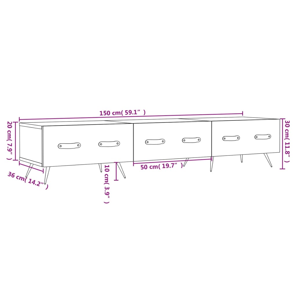 vidaXL TV-taso betoninharmaa 150x36x30 cm tekninen puu