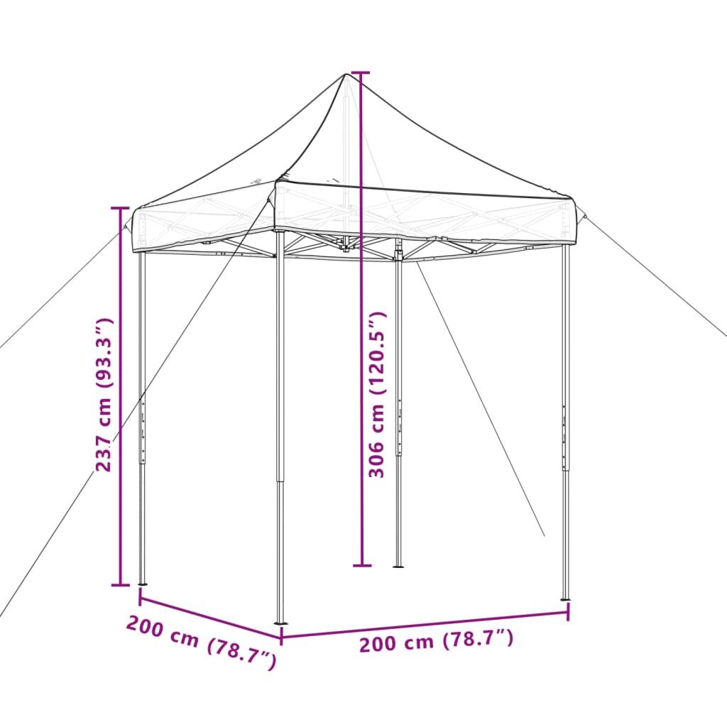 vidaXL Taitettava pop-up juhlateltta viininpunainen 200x200x306 cm