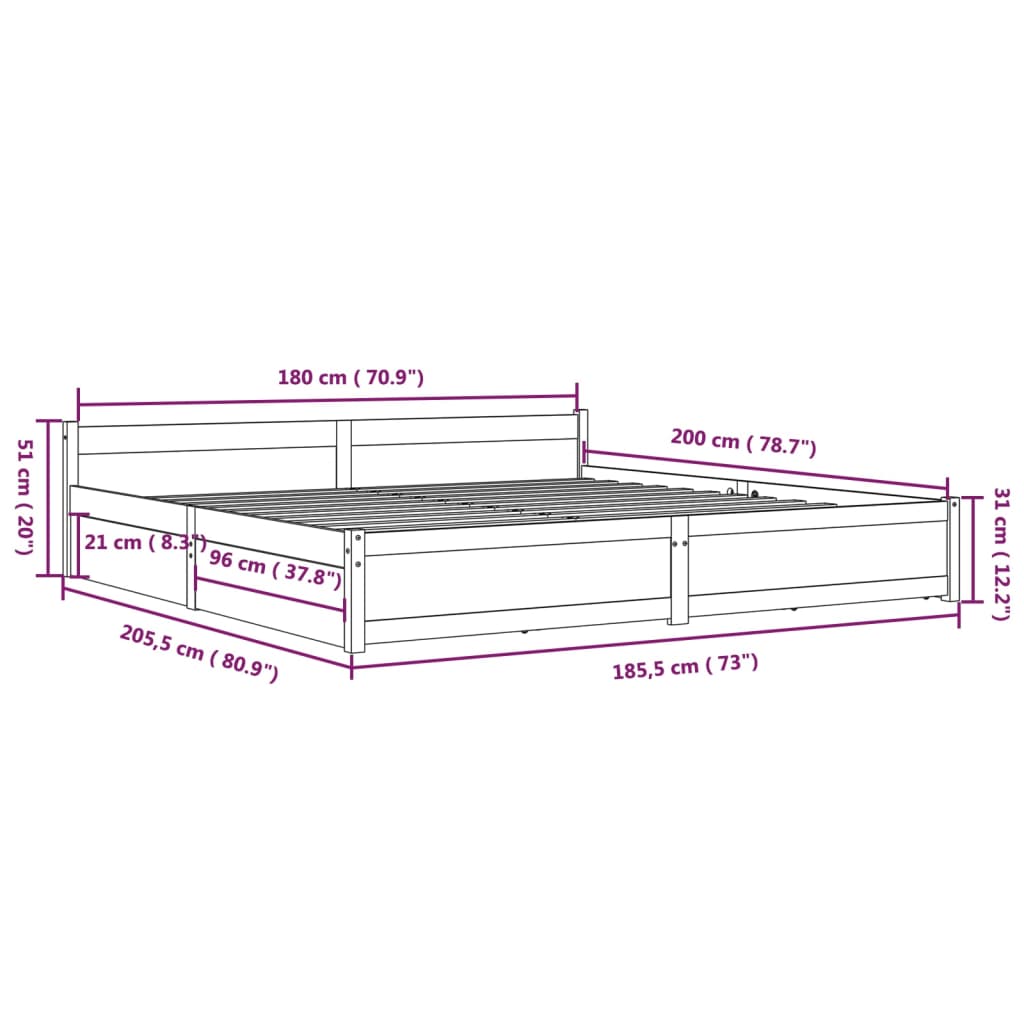 vidaXL Sängynrunko laatikoilla musta 180x200 cm Super King