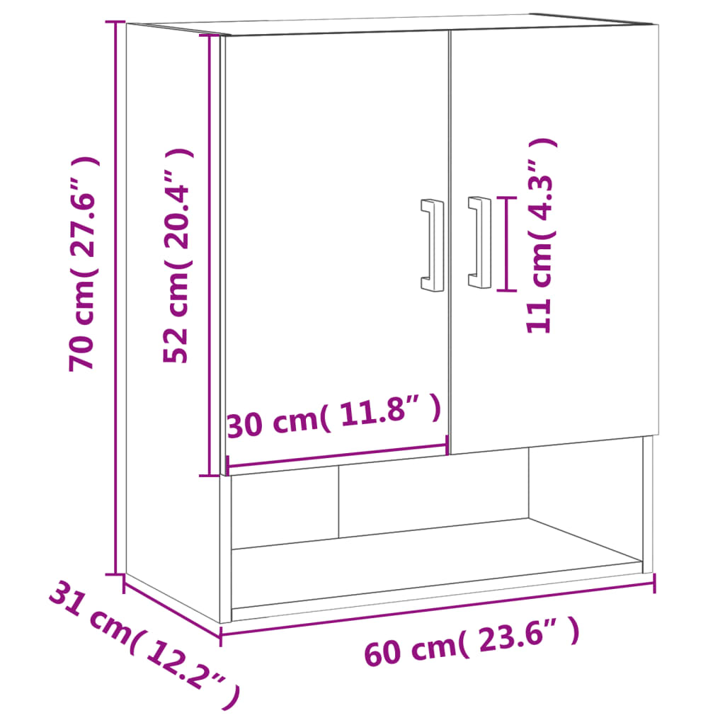 vidaXL Seinäkaappi savutammi 60x31x70 cm tekninen puu