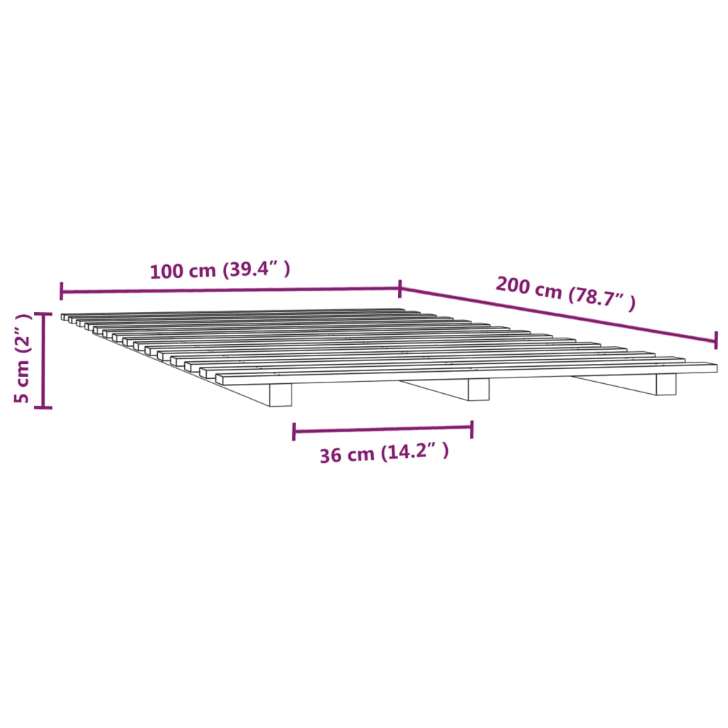 vidaXL Sängynrunko musta 100x200 cm täysi mänty