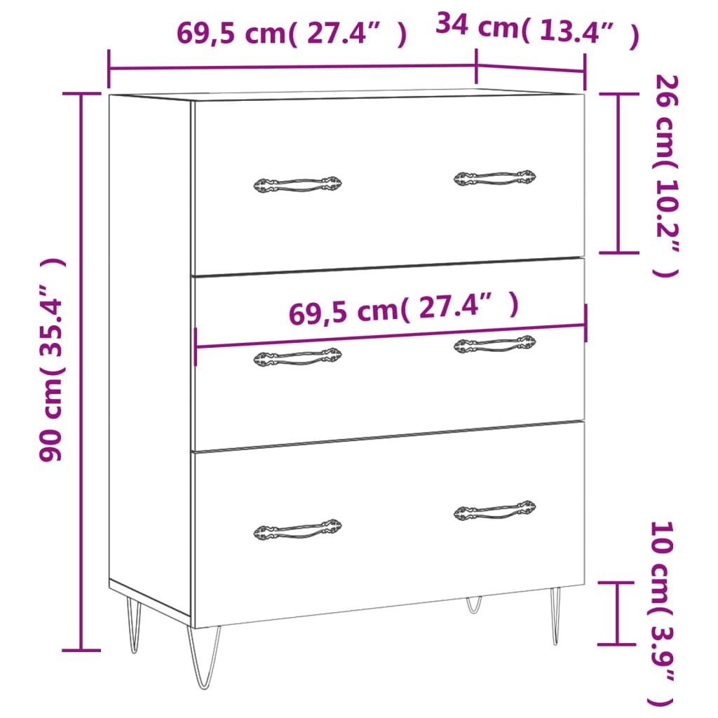 vidaXL Senkki ruskea tammi 69,5x34x90 cm tekninen puu