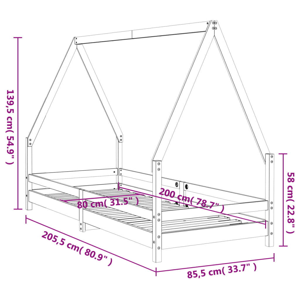 vidaXL Lasten sängynrunko valkoinen 80x200 cm täysi mänty